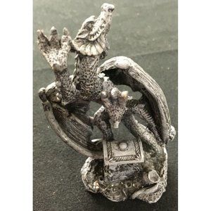 Dark Grey Dragon Guarding Treasure Chest Figurine 4"Tall (F117)